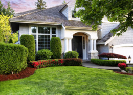 A house with beautiful landscaping.