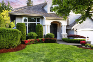 A house with beautiful landscaping.