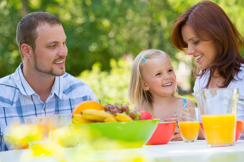 A family enjoying a backyard picnic.