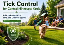 Central Minnesota backyard with kids and dog illustrating tick control for lawns, pets, and outdoor spaces