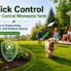 Central Minnesota backyard with kids and dog illustrating tick control for lawns, pets, and outdoor spaces